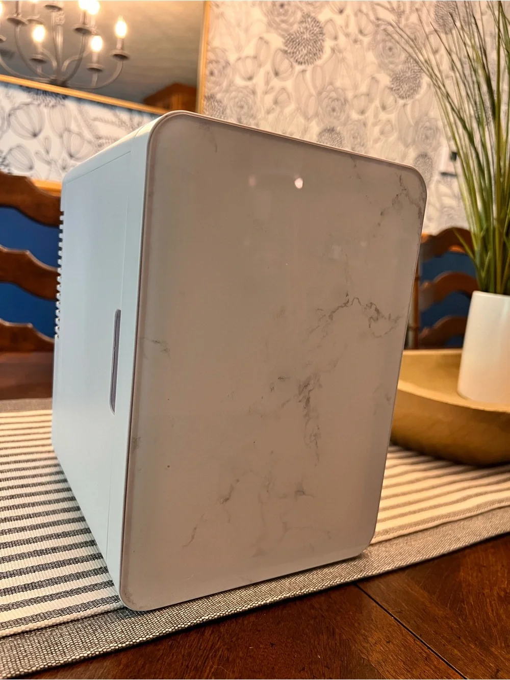 Compact White Marble Mini Fridge